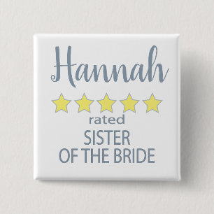 Bridal & Wedding Party 5 Star Sister of Bride 15 Cm Square Badge