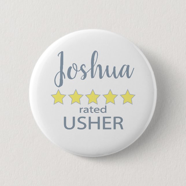 Bridal & Wedding Party 5 Star Usher 6 Cm Round Badge (Front)