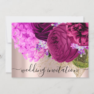 Bridal Wedding Pink Green Flowers Roses Invitation