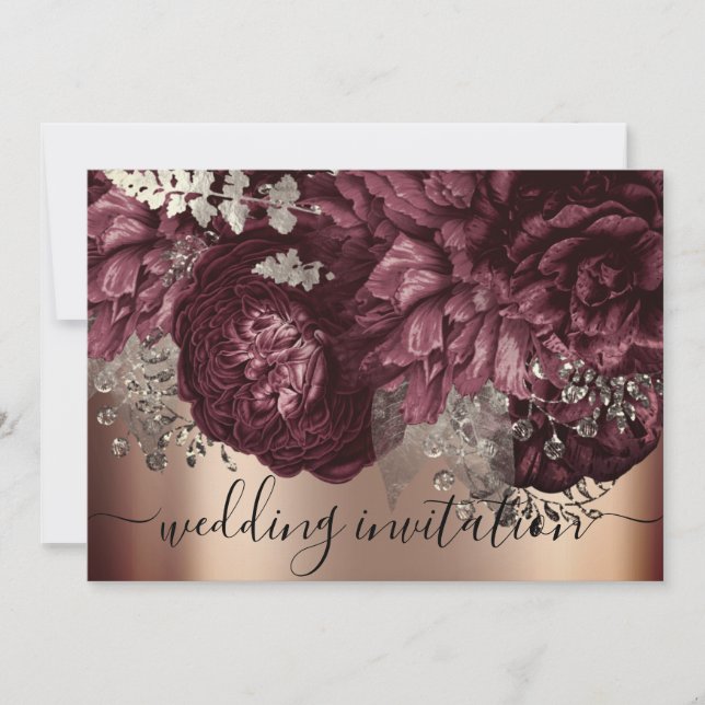 Bridal Wedding Rose Burgundy Marsala Floral Invitation (Front)