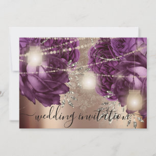 Bridal Wedding Rose Silver Lights Purple Roses  Invitation
