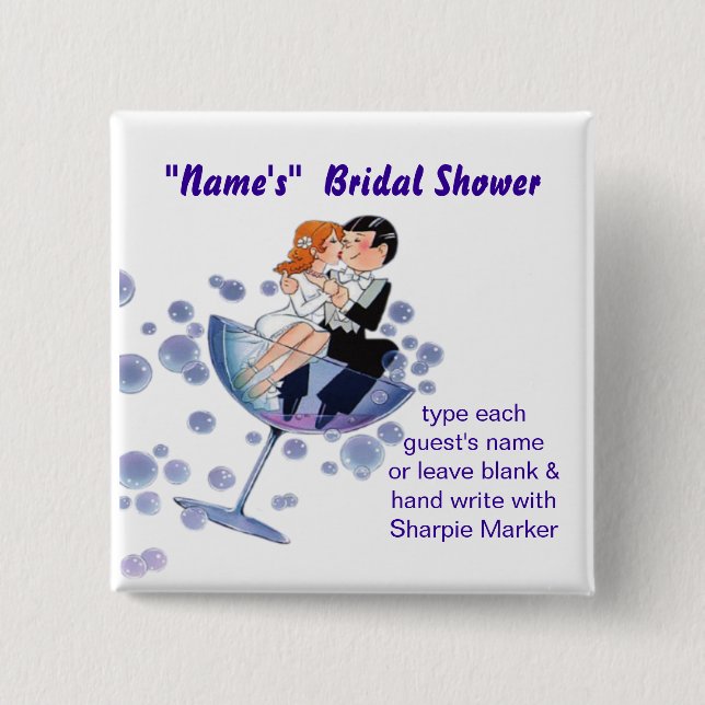 Bridal Wedding Shower Name Pins (Front)