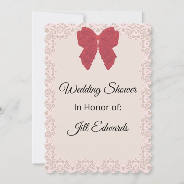 Bridal Wedding Shower Vintage Red Bow Invitation (Front)