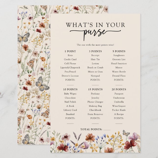 Bridal What's In Your Purse Game (Front/Back)