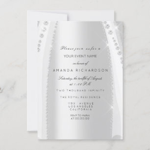 Bridal White Dress Spark Rose Silver Grey Diamond Invitation