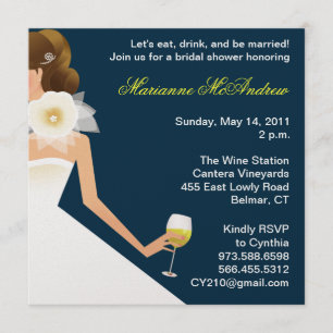 Bridal wine brunette on navy invitation