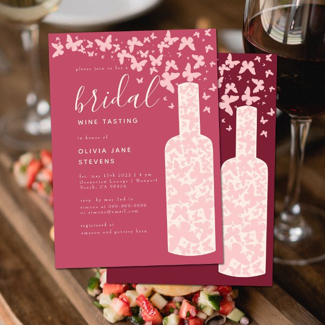 Bridal Wine Party Bordeaux Pink Butterflies Boho Invitation (Creator Uploaded)