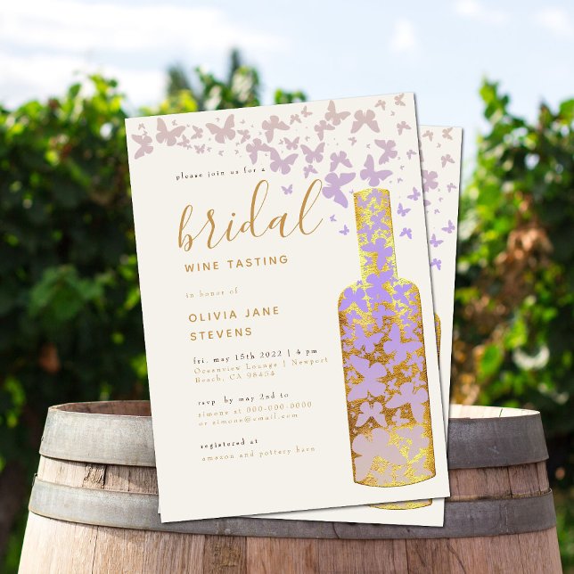 Bridal Wine Tasting Gold Lilac Butterflies Boho Invitation (Creator Uploaded)