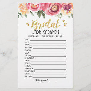 Bridal word scramble game with Answers