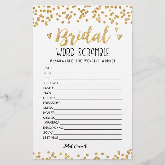 Bridal word scramble game with Answers (Front)