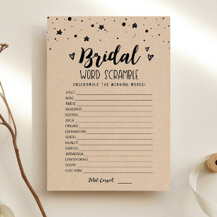 Bridal word scramble with Answers Game Card