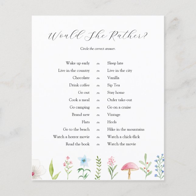 Bridal Would She Rather Game (Front)