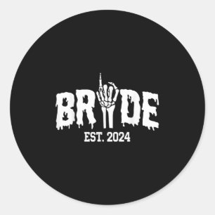 Bride 2024 Skeleton Hand Wedding Halloween Couples Classic Round Sticker