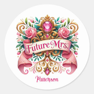 Bride add last name Wedding Classic Round Sticker