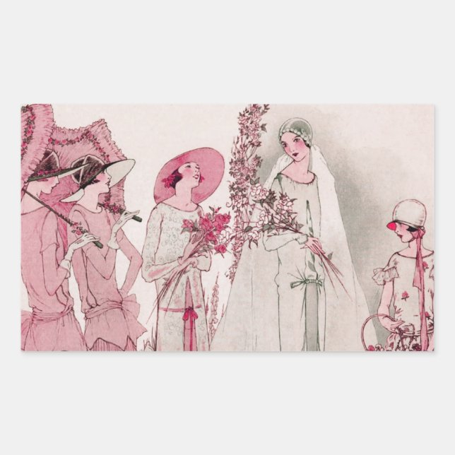 Bride and attendents rectangular sticker (Front)