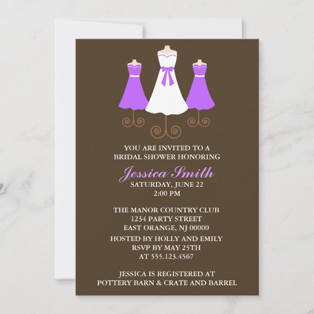 Bride and Bridal Party Gowns Wedding Shower Invitation (Front)