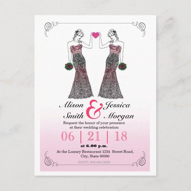Bride and Bride - Lesbian wedding invitation Postcard (Front)