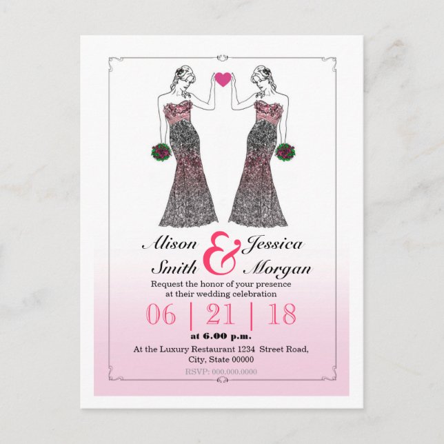 Bride and Bride - Lesbian wedding invitation Postcard (Front)