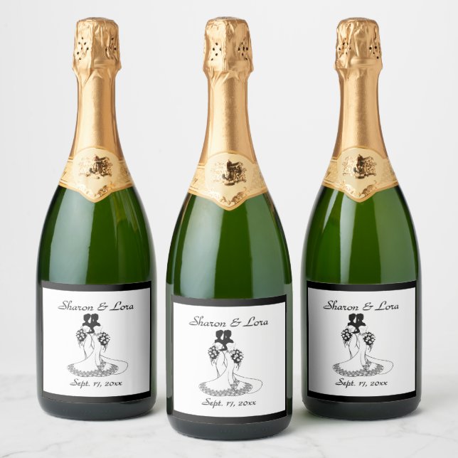 Bride and Bride Wedding Personalised Sparkling Win Wine Label (Bottles)
