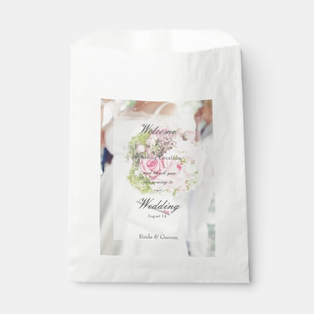 Bride and Flower Bouquet editable wedding Favour Bag (Front)