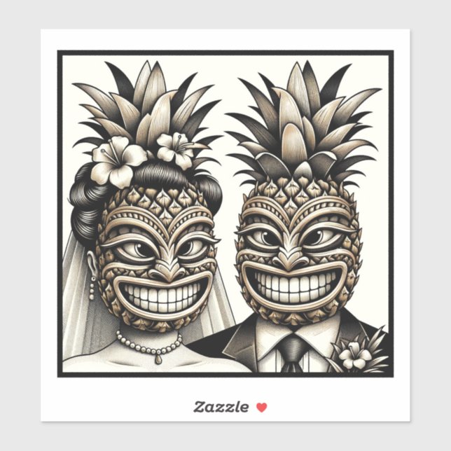 Bride and Groom Aloha Pineapple Tiki Head Wedding  (Sheet)