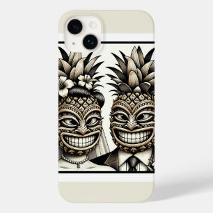 Bride and Groom Aloha Pineapple Tiki Head Wedding  Case-Mate iPhone 14 Plus Case