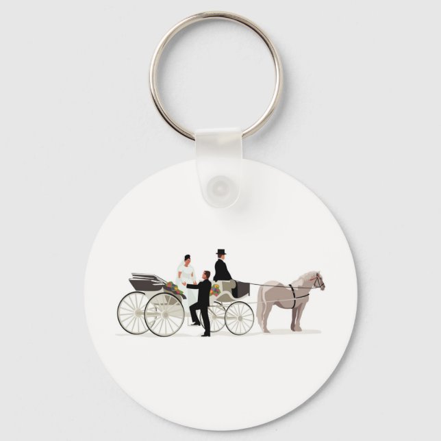 Bride and Groom and a Wedding Carriage Key Ring (Front)