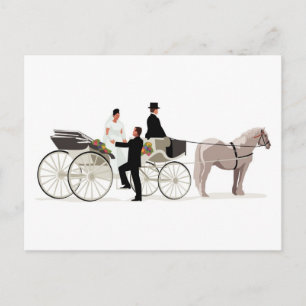 Bride and Groom and a Wedding Carriage Postcard