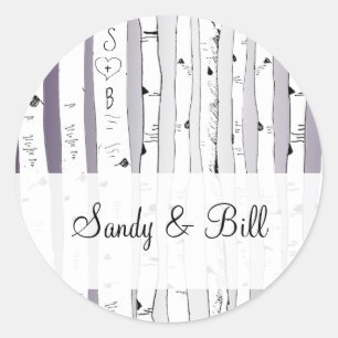 Bride and Groom Birch Tree Vintage Birds Sticker