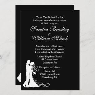 Bride and Groom Black White Wedding Invitation