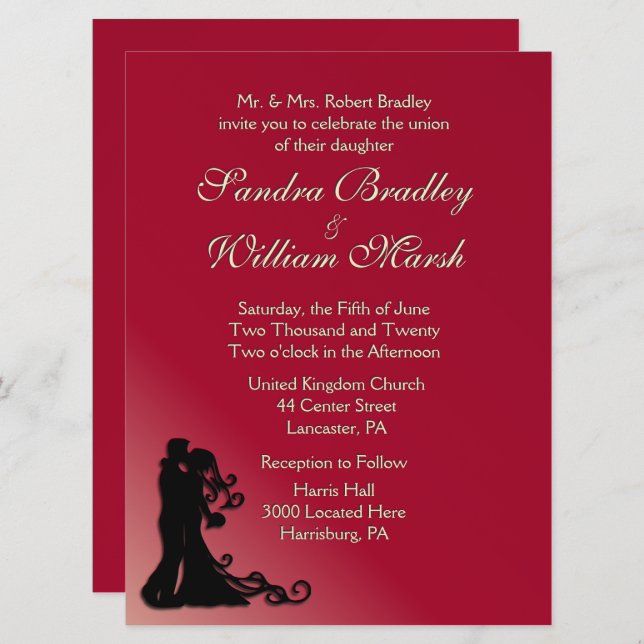 Bride and Groom Burgundy Invitation (Front/Back)