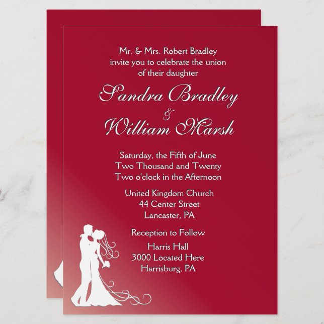 Bride and Groom Burgundy Wedding Invitation (Front/Back)