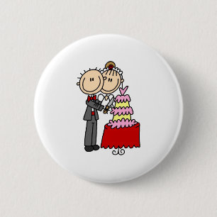 Bride And Groom By The Wedding Cake Button