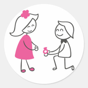 Bride And Groom Cartoon Wedding Engagement Classic Round Sticker