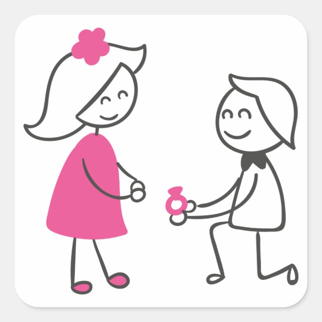 Bride And Groom Cartoon Wedding Engagement Square Sticker (Front)