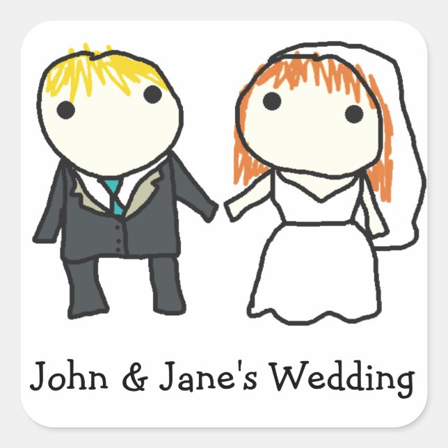 Bride and Groom Cartoon Wedding Stickers (Front)