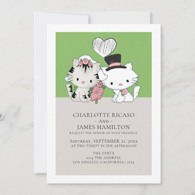 Bride and Groom Cat Themed Wedding Announcement (Front)