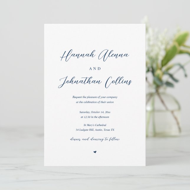 Bride and Groom Church Wedding, Navy Blue Invitation (Standing Front)