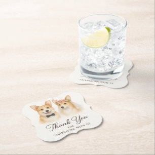 Bride And Groom Corgi Wedding Thank You Fun Bridal Paper Coaster