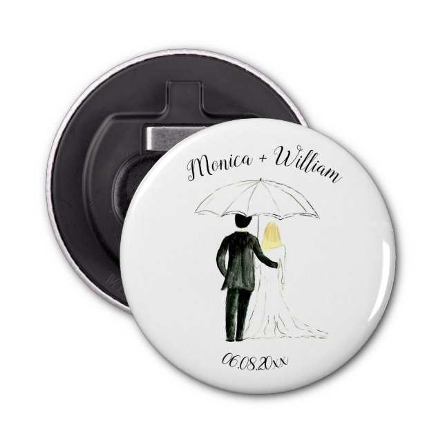 Bride and Groom Couple Elegant Date Wedding Bottle Opener (Front)