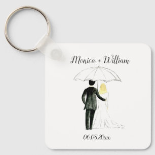 Bride and Groom Couple Elegant Date Wedding Key Ring