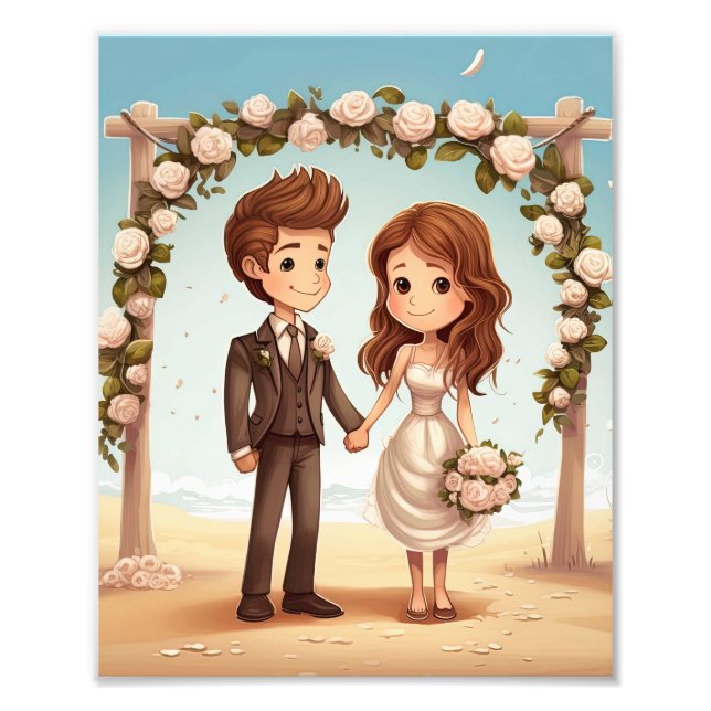 Bride and Groom couple, Just married ceremony Photo Print (Front)