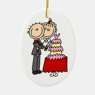 Bride and Groom Cut the Cake T-shirts and gifts Ceramic Tree Decoration