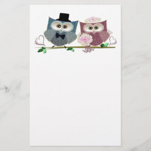 Bride and Groom cute Owls Art Stationery