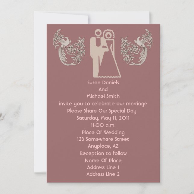 Bride And Groom Doves Dark Pink Wedding  Invitation (Front)