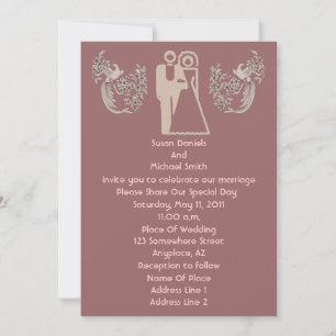 Bride And Groom Doves Dark Pink Wedding Invitation