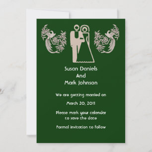 Bride And Groom Doves Green Wedding Save The Date Invitation