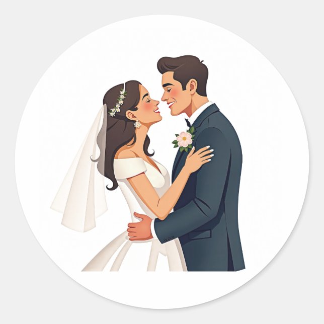 Bride and Groom embrace Classic Round Sticker (Front)