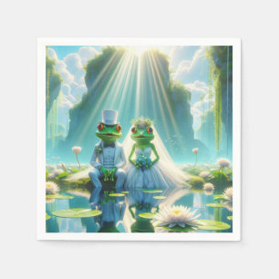 Bride and Groom Frogs On Lily Pad Napkin