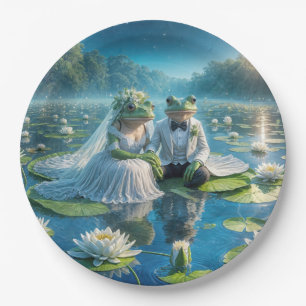 Bride and Groom Frogs On Lily Pad Paper Plate
